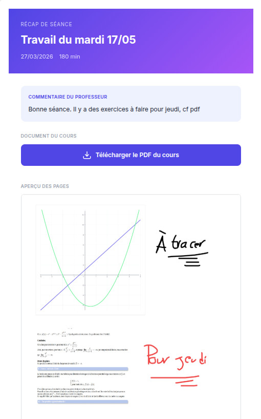 Récap PDF envoyé aux parents après le cours